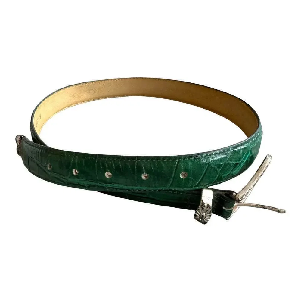 Vintage Green Alligator Grain Steerhide Western Belt Silver Buckle Spain Small